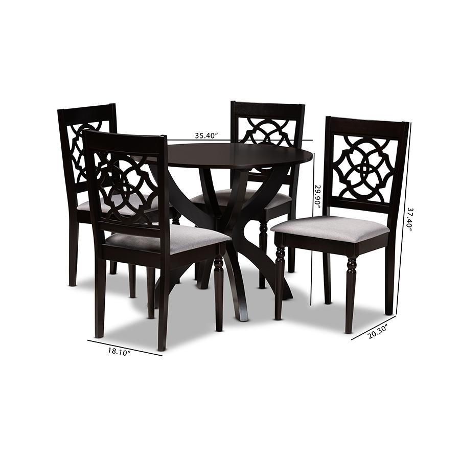 Grey Fabric Upholstered and Dark Brown Finished Wood 5-Piece Dining Set. Picture 9