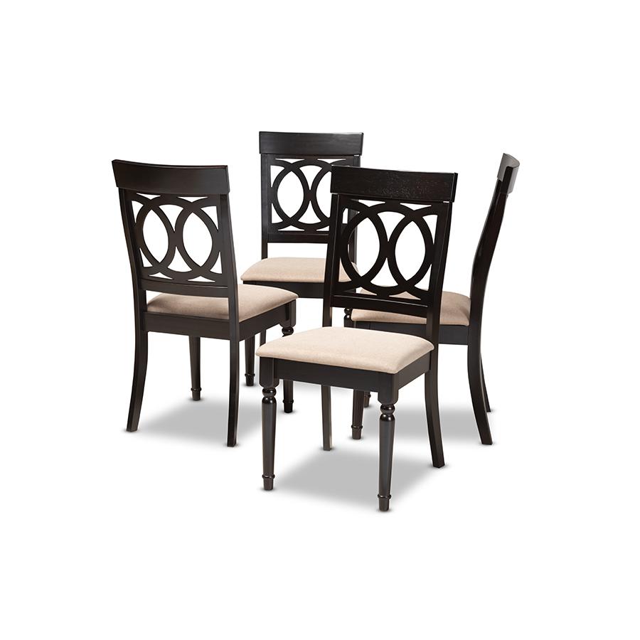 Sand Fabric Upholstered Espresso Brown Finished Wood Dining Chair Set of 4. Picture 1