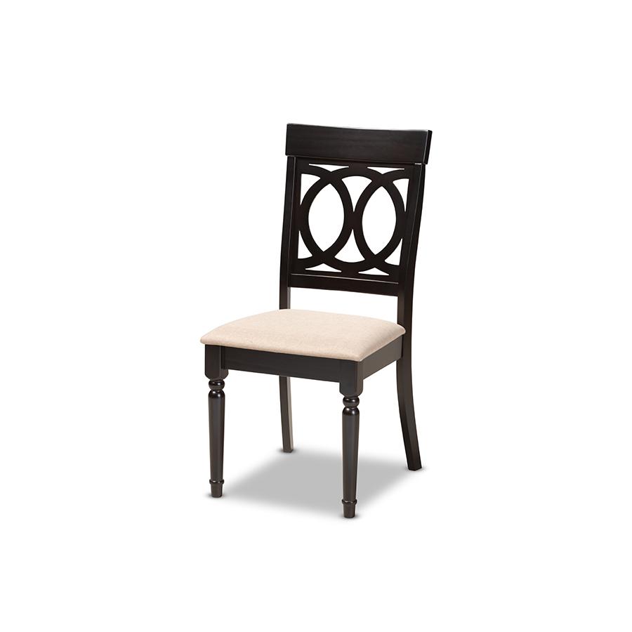 Sand Fabric Upholstered Espresso Brown Finished Wood Dining Chair Set of 4. Picture 2