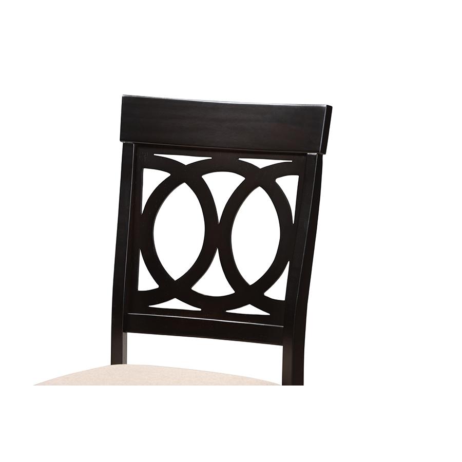 Sand Fabric Upholstered Espresso Brown Finished Wood Dining Chair Set of 4. Picture 3