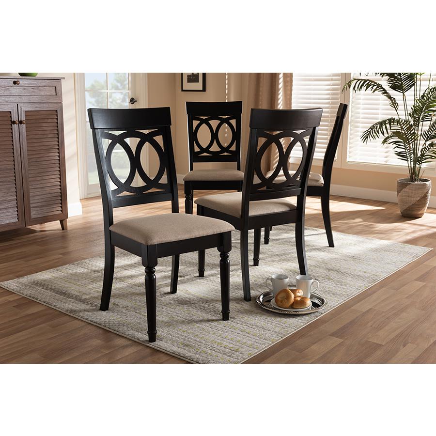 Sand Fabric Upholstered Espresso Brown Finished Wood Dining Chair Set of 4. Picture 4