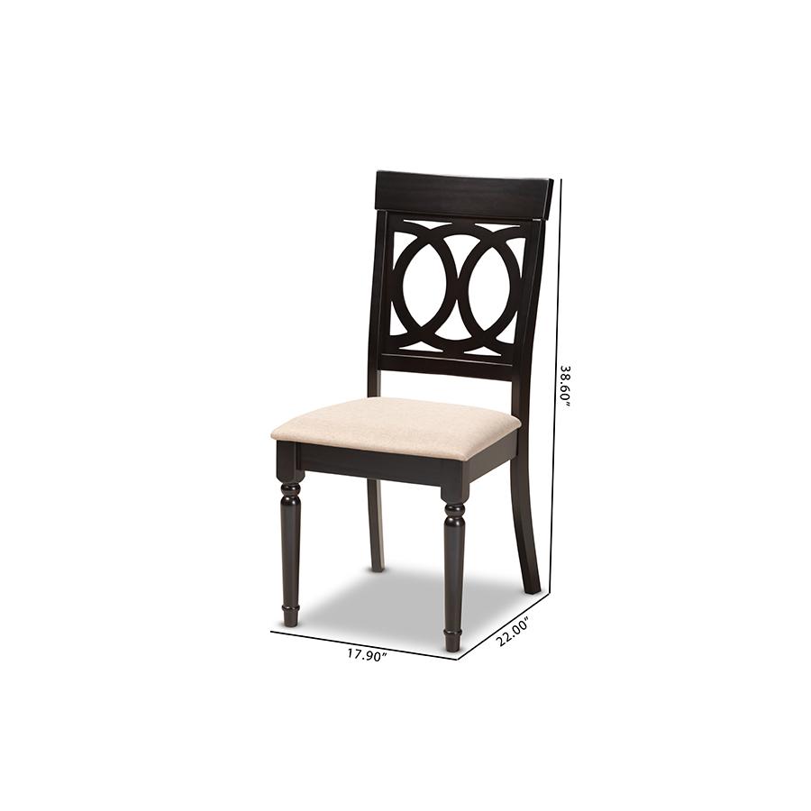 Sand Fabric Upholstered Espresso Brown Finished Wood Dining Chair Set of 4. Picture 6