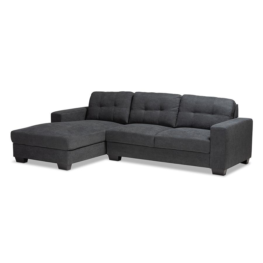 Dark Grey Fabric Upholstered Sectional Sofa with Left Facing Chaise. Picture 1