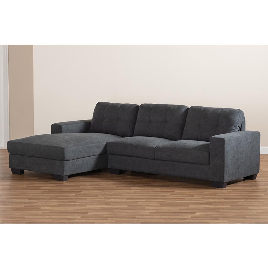 Dark Grey Fabric Upholstered Sectional Sofa with Left Facing Chaise. Picture 5