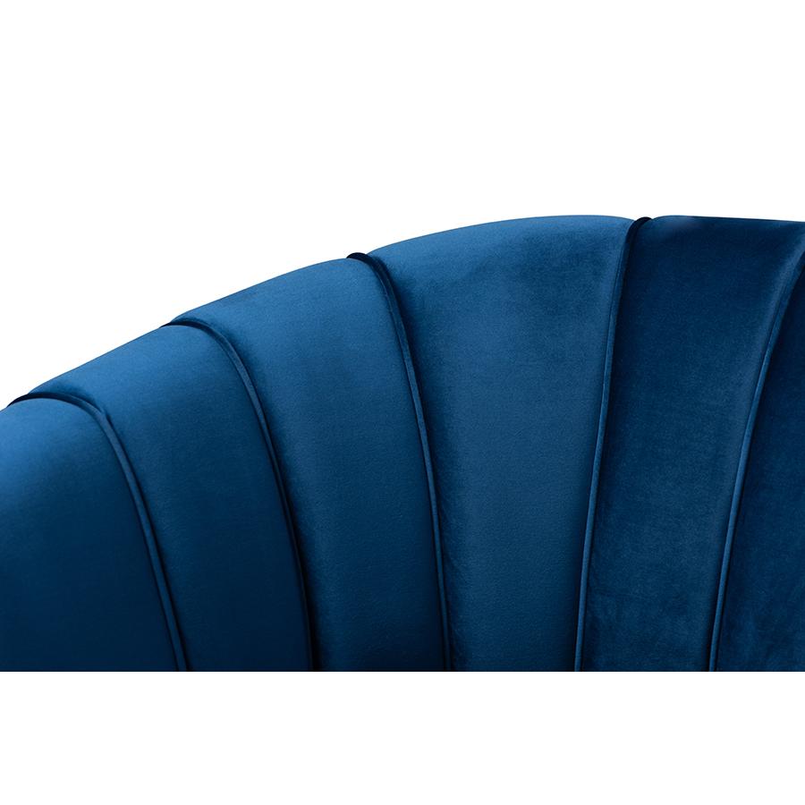 Baxton Studio Emeline Glam and Luxe Navy Blue Velvet Fabric Upholstered Brushed Gold Finished Accent Chair. Picture 6