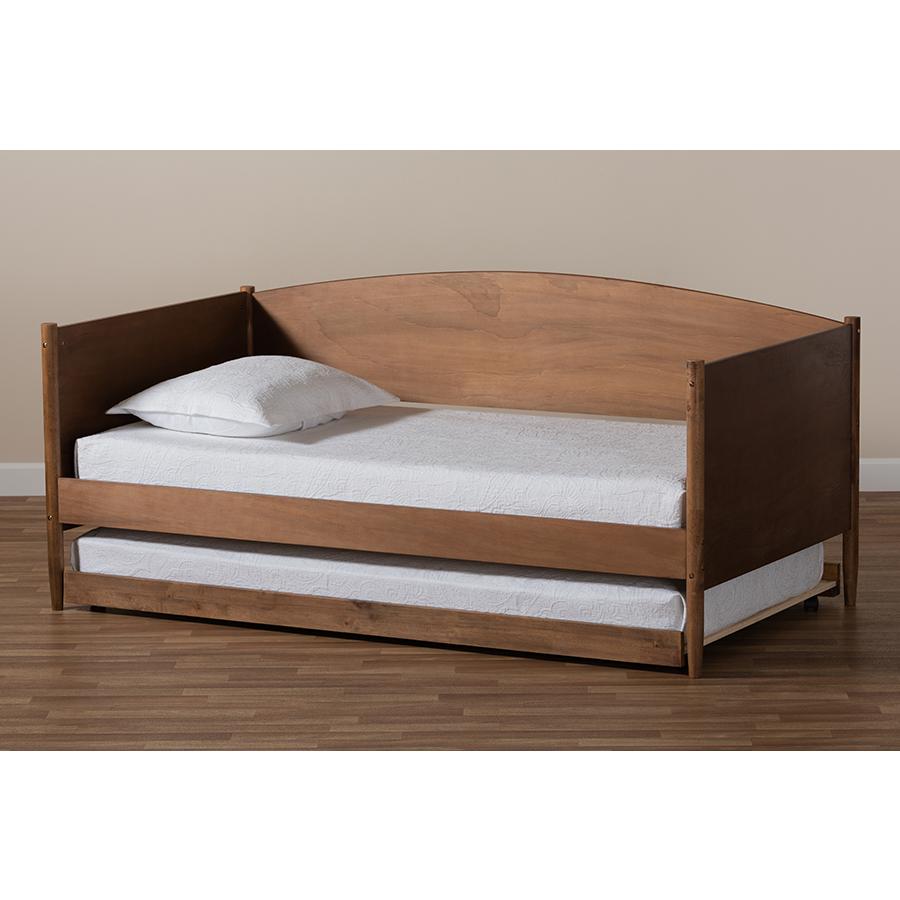 Veles Mid-Century Modern Ash Wanut Finished Wood Daybed with Trundle. Picture 10