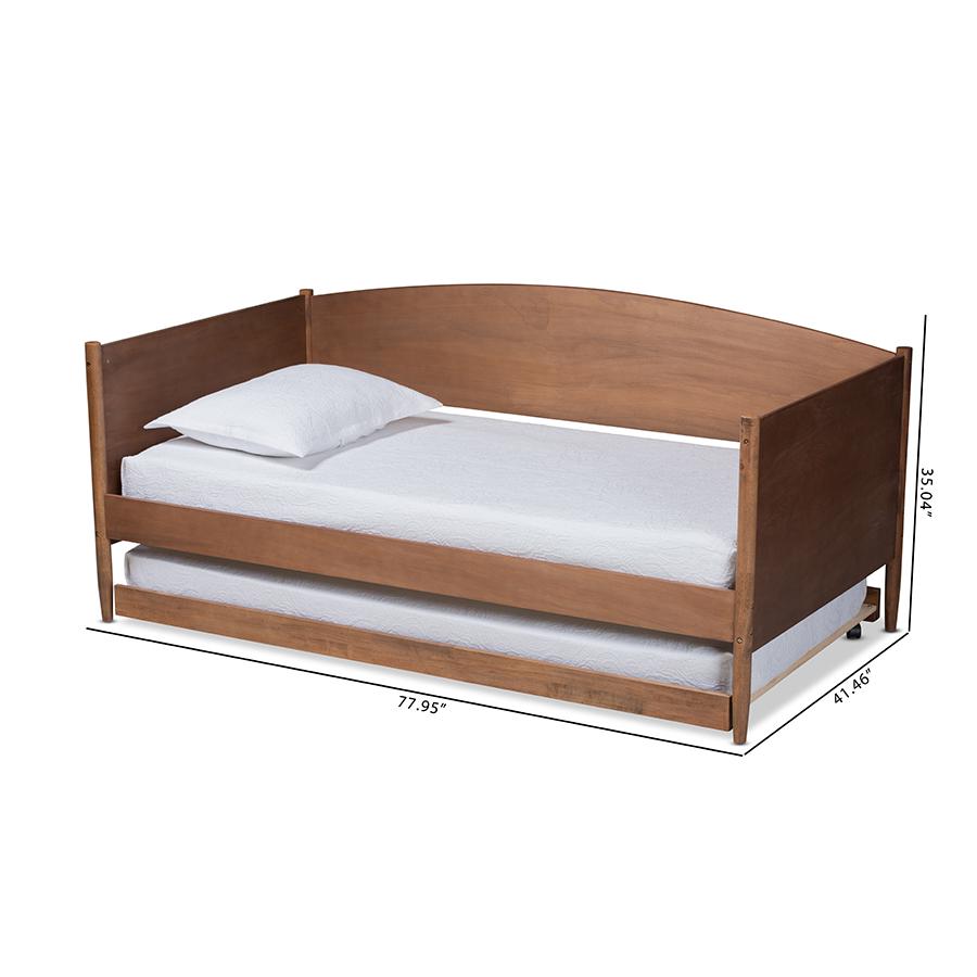 Veles Mid-Century Modern Ash Wanut Finished Wood Daybed with Trundle. Picture 11