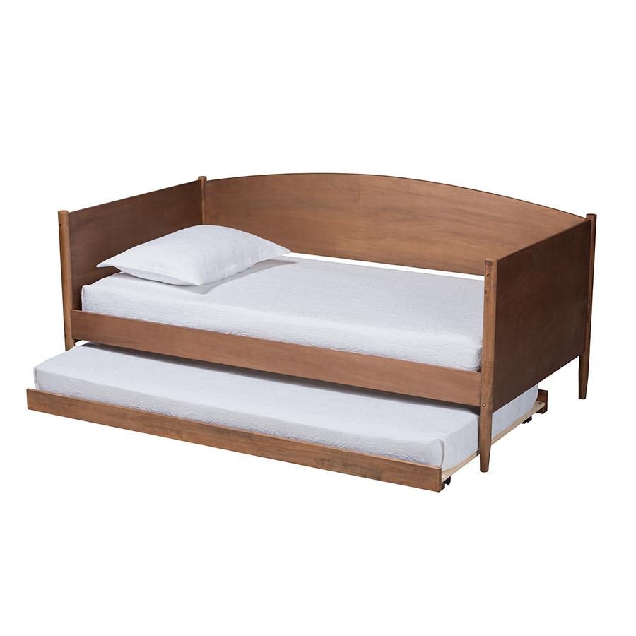 Veles Mid-Century Modern Ash Wanut Finished Wood Daybed with Trundle. Picture 2