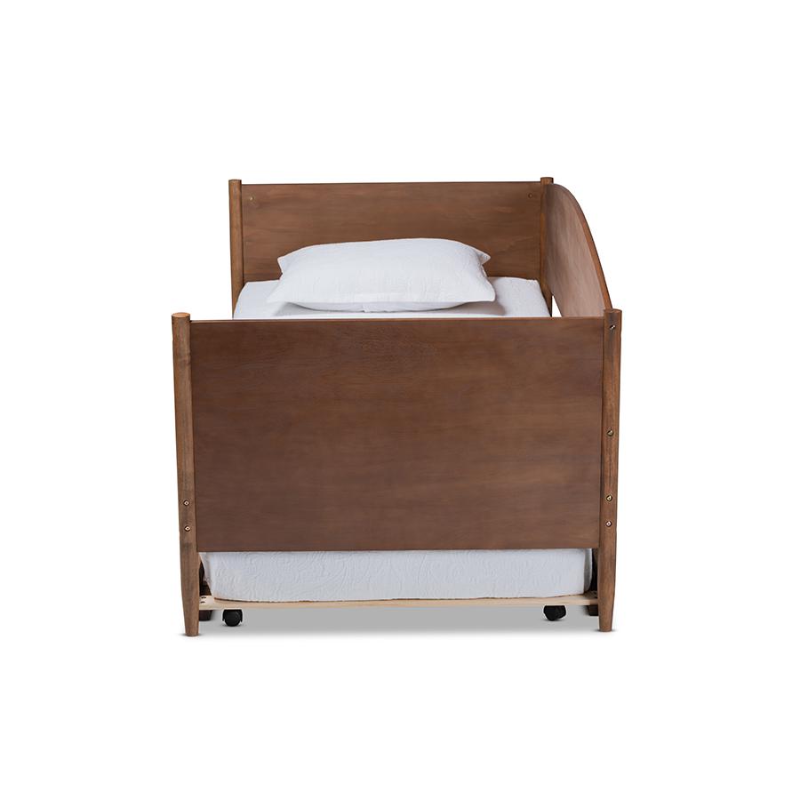 Veles Mid-Century Modern Ash Wanut Finished Wood Daybed with Trundle. Picture 3
