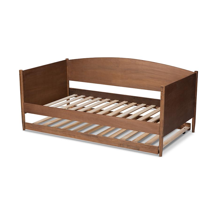 Veles Mid-Century Modern Ash Wanut Finished Wood Daybed with Trundle. Picture 4