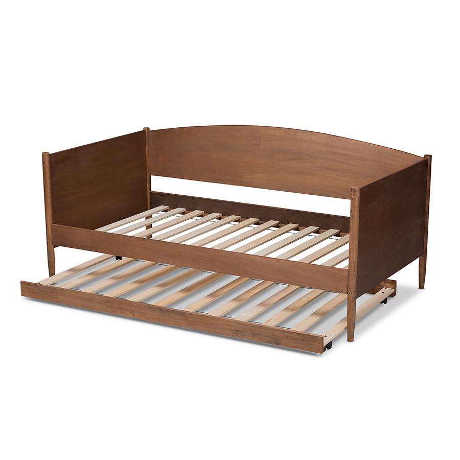 Veles Mid-Century Modern Ash Wanut Finished Wood Daybed with Trundle. Picture 5