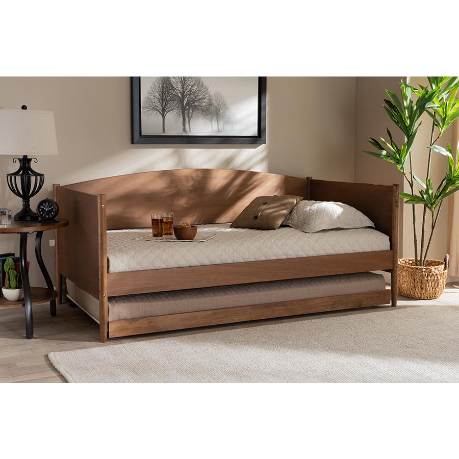 Veles Mid-Century Modern Ash Wanut Finished Wood Daybed with Trundle. Picture 8