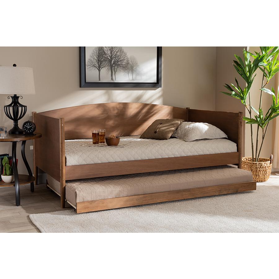 Veles Mid-Century Modern Ash Wanut Finished Wood Daybed with Trundle. Picture 9