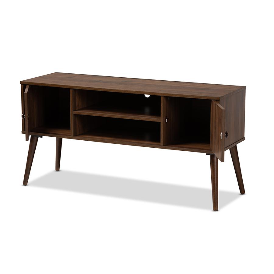 Baxton Studio Alard Mid-Century Modern Walnut Brown Finished 2-Door Wood TV Stand. Picture 3