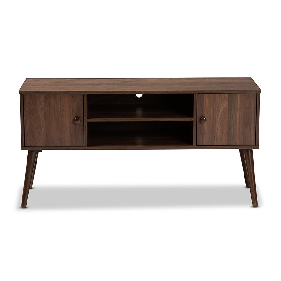 Baxton Studio Alard Mid-Century Modern Walnut Brown Finished 2-Door Wood TV Stand. Picture 4