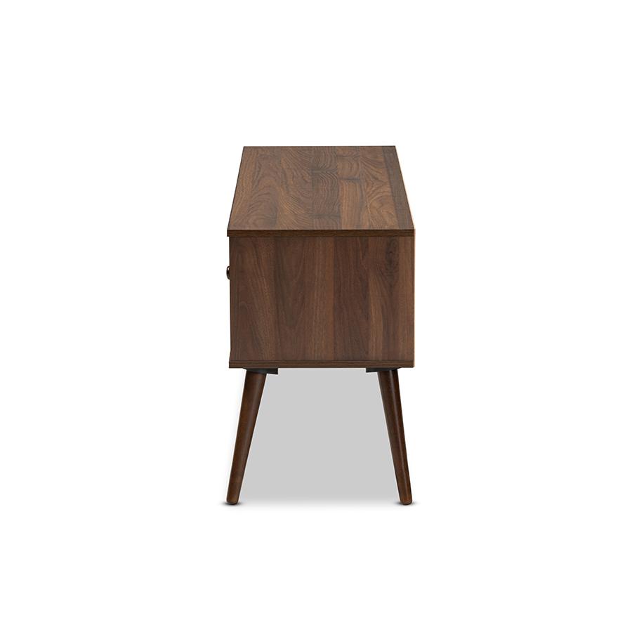 Baxton Studio Alard Mid-Century Modern Walnut Brown Finished 2-Door Wood TV Stand. Picture 5