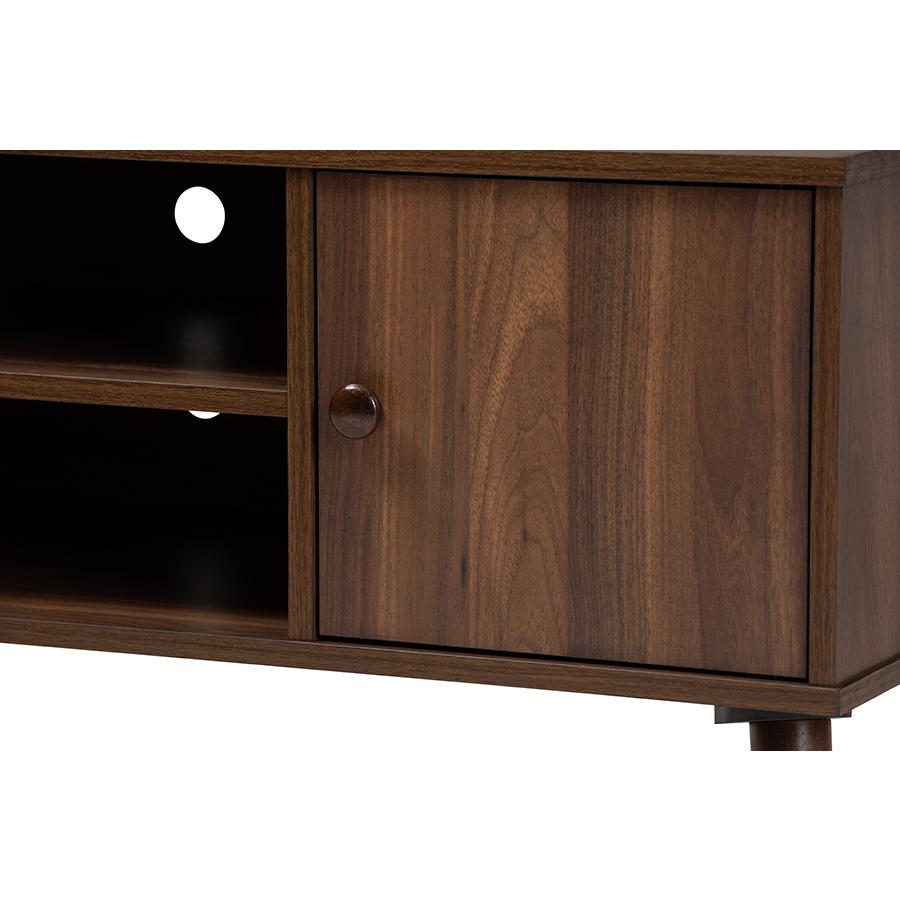 Baxton Studio Alard Mid-Century Modern Walnut Brown Finished 2-Door Wood TV Stand. Picture 6