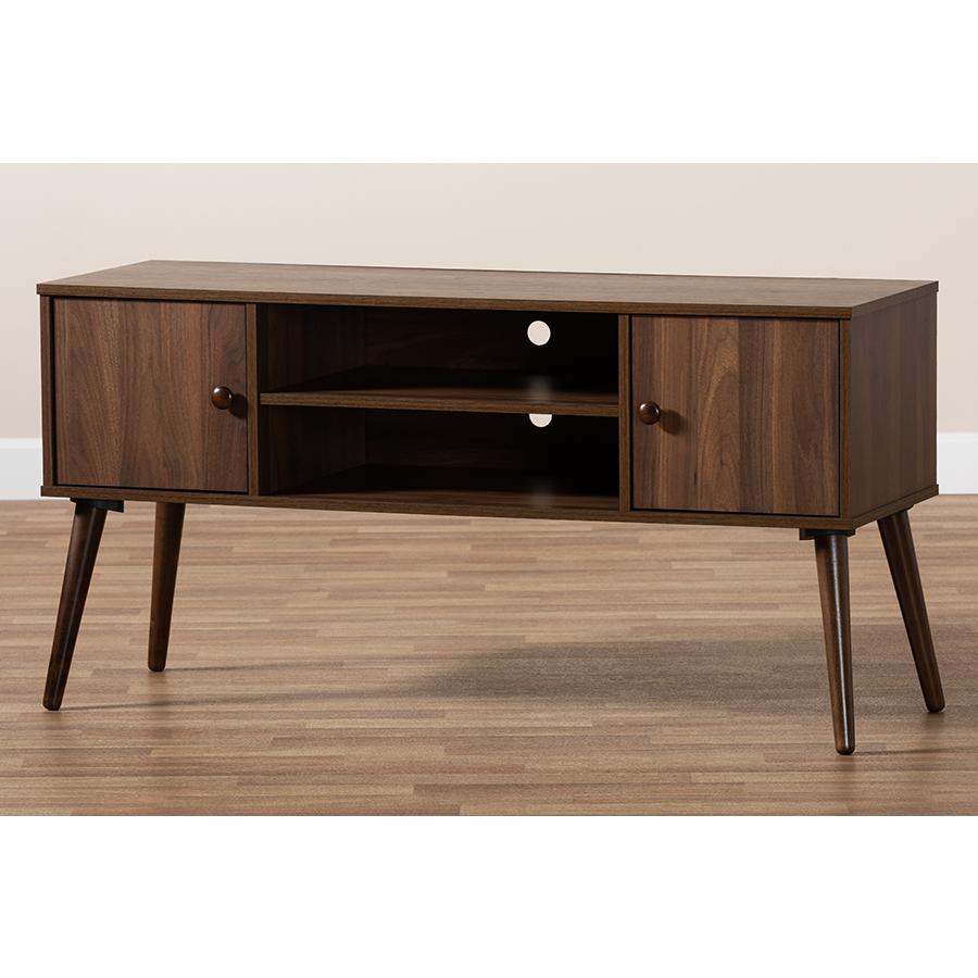 Baxton Studio Alard Mid-Century Modern Walnut Brown Finished 2-Door Wood TV Stand. Picture 9