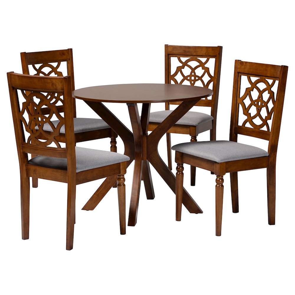 Sadie Modern Grey and Walnut Brown Wood 5-Piece Dining Set. Picture 1