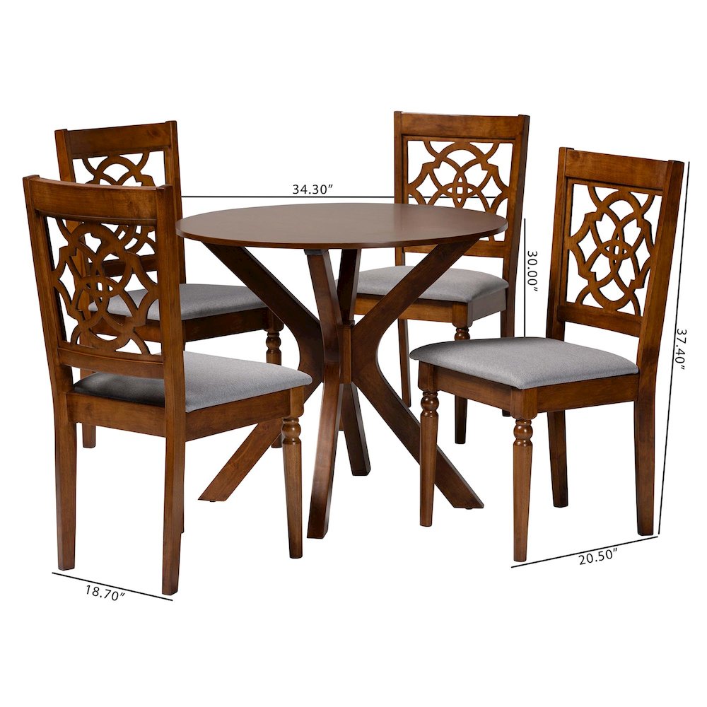 Sadie Modern Grey and Walnut Brown Wood 5-Piece Dining Set. Picture 10