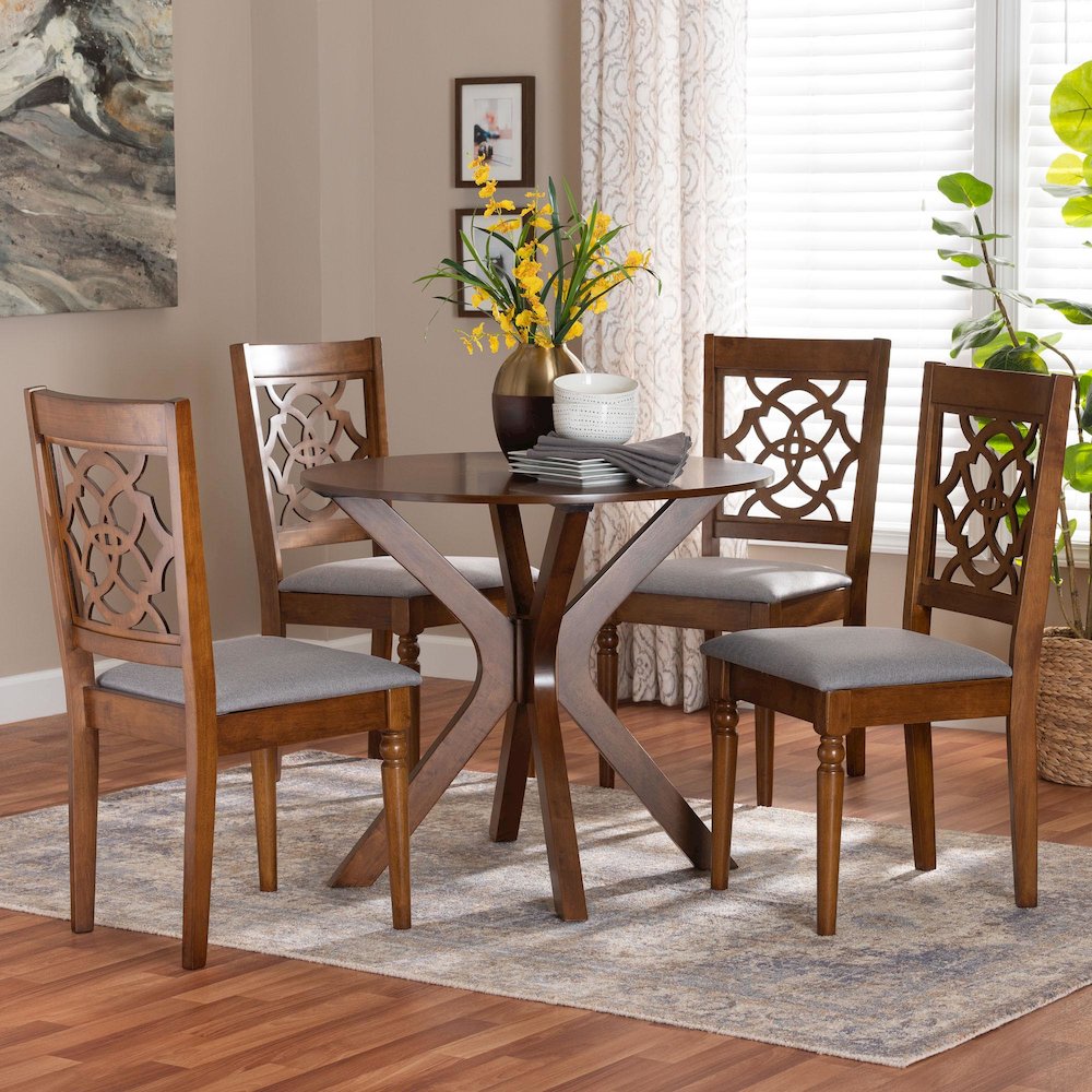 Sadie Modern Grey and Walnut Brown Wood 5-Piece Dining Set. Picture 8