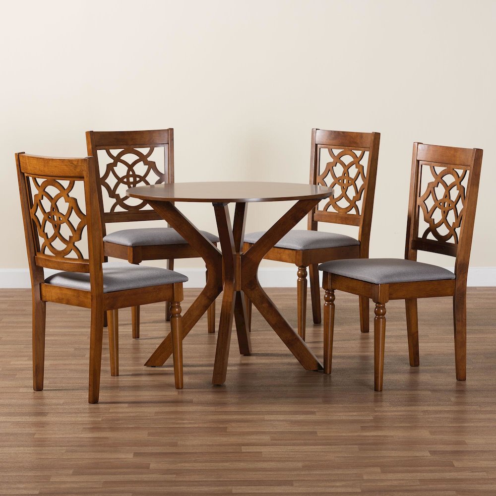 Sadie Modern Grey and Walnut Brown Wood 5-Piece Dining Set. Picture 9