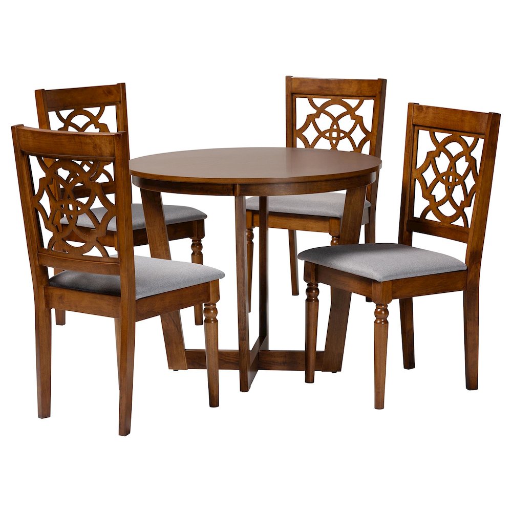 Valerie Modern Grey and Walnut Brown Wood 5-Piece Dining Set. Picture 1