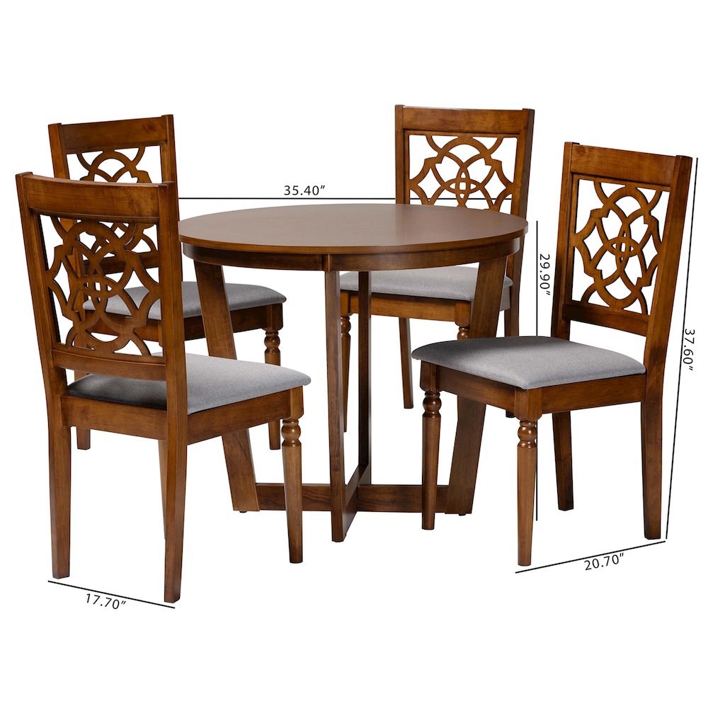 Valerie Modern Grey and Walnut Brown Wood 5-Piece Dining Set. Picture 10