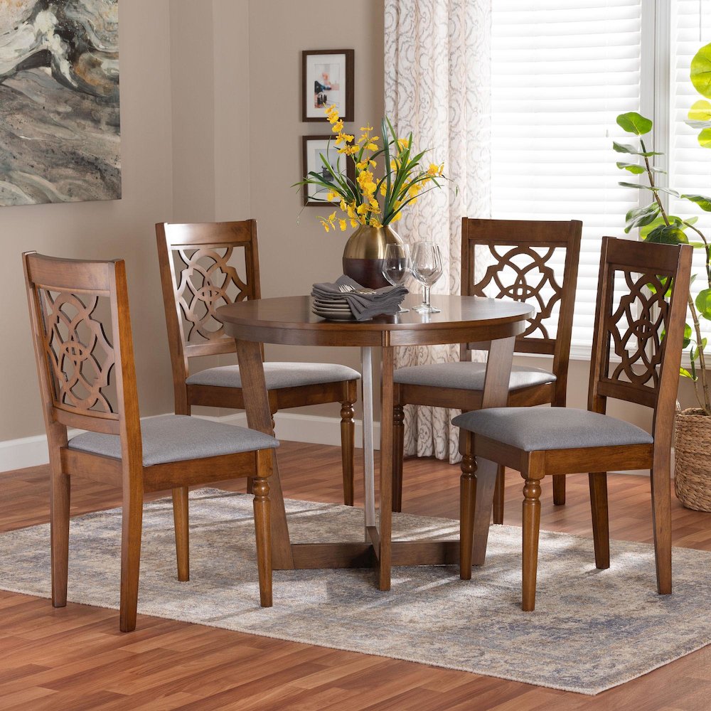 Valerie Modern Grey and Walnut Brown Wood 5-Piece Dining Set. Picture 8