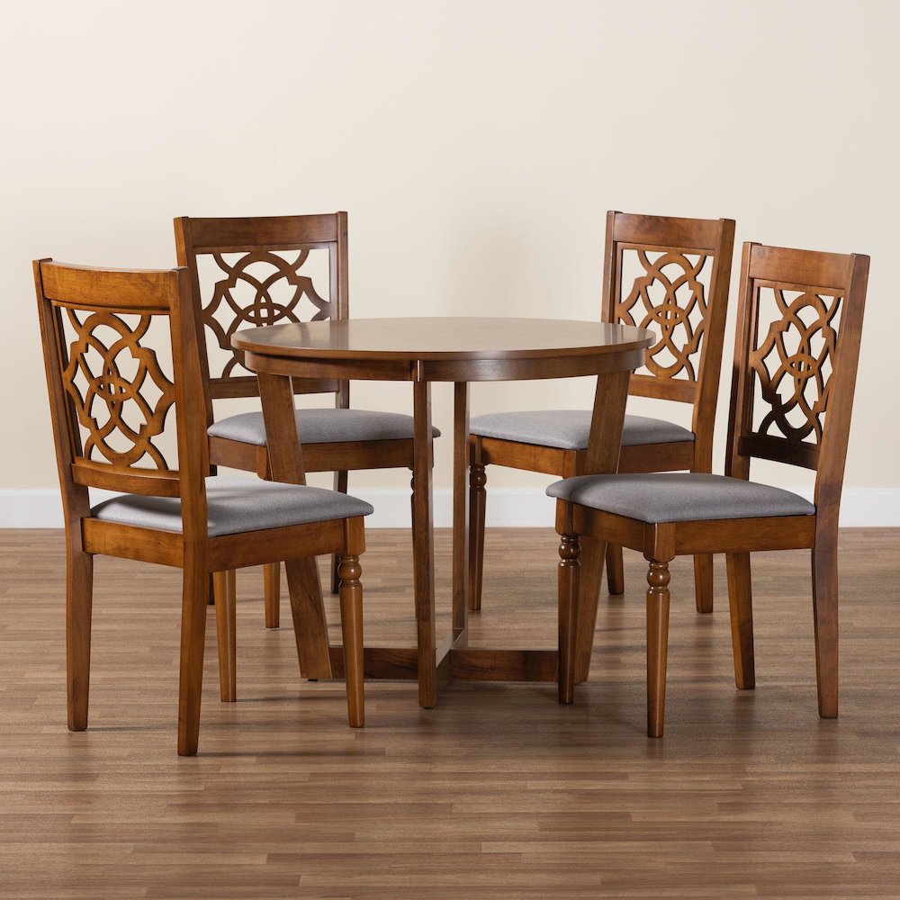 Valerie Modern Grey and Walnut Brown Wood 5-Piece Dining Set. Picture 9