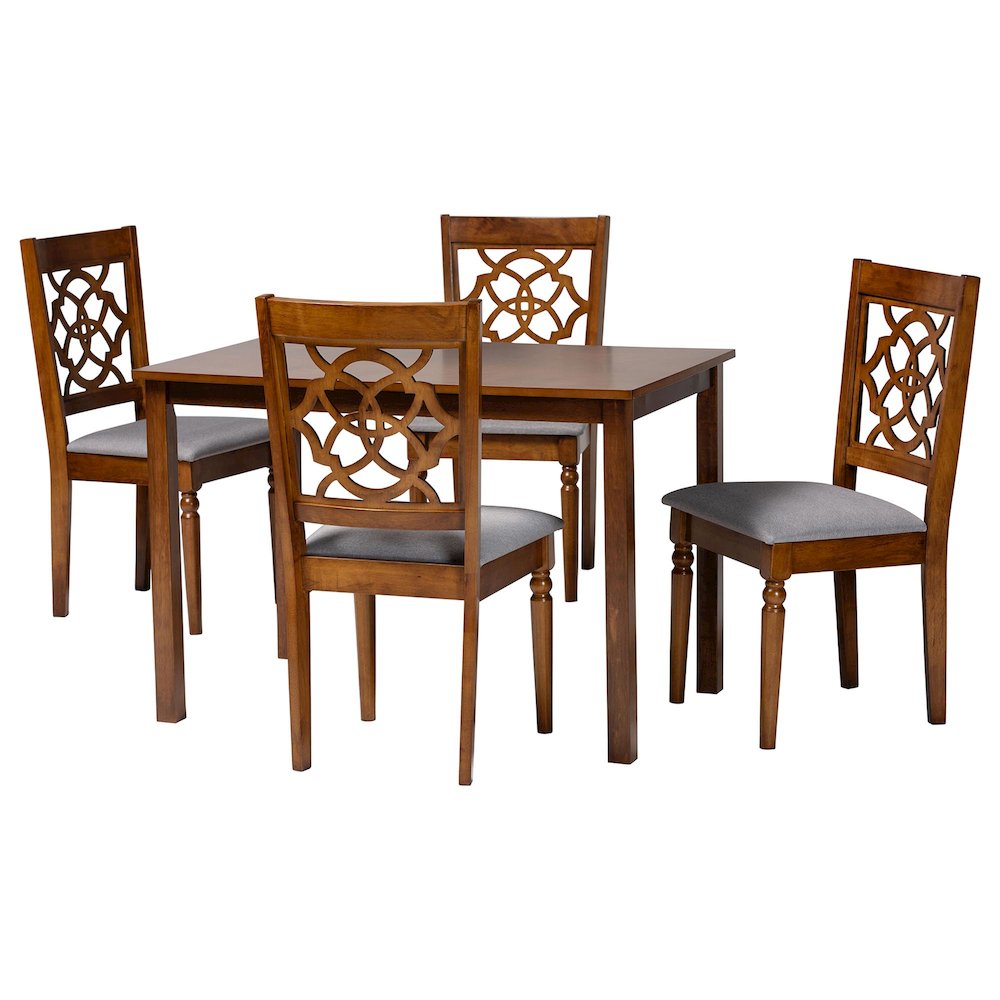 Renaud Modern Grey and Walnut Brown Wood 5-Piece Dining Set. Picture 1