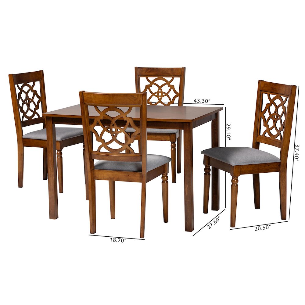 Renaud Modern Grey and Walnut Brown Wood 5-Piece Dining Set. Picture 10