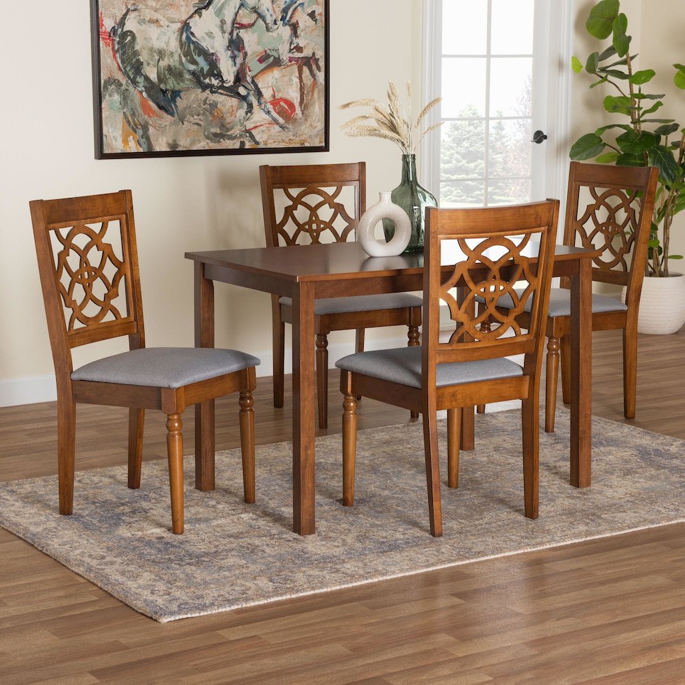 Renaud Modern Grey and Walnut Brown Wood 5-Piece Dining Set. Picture 8