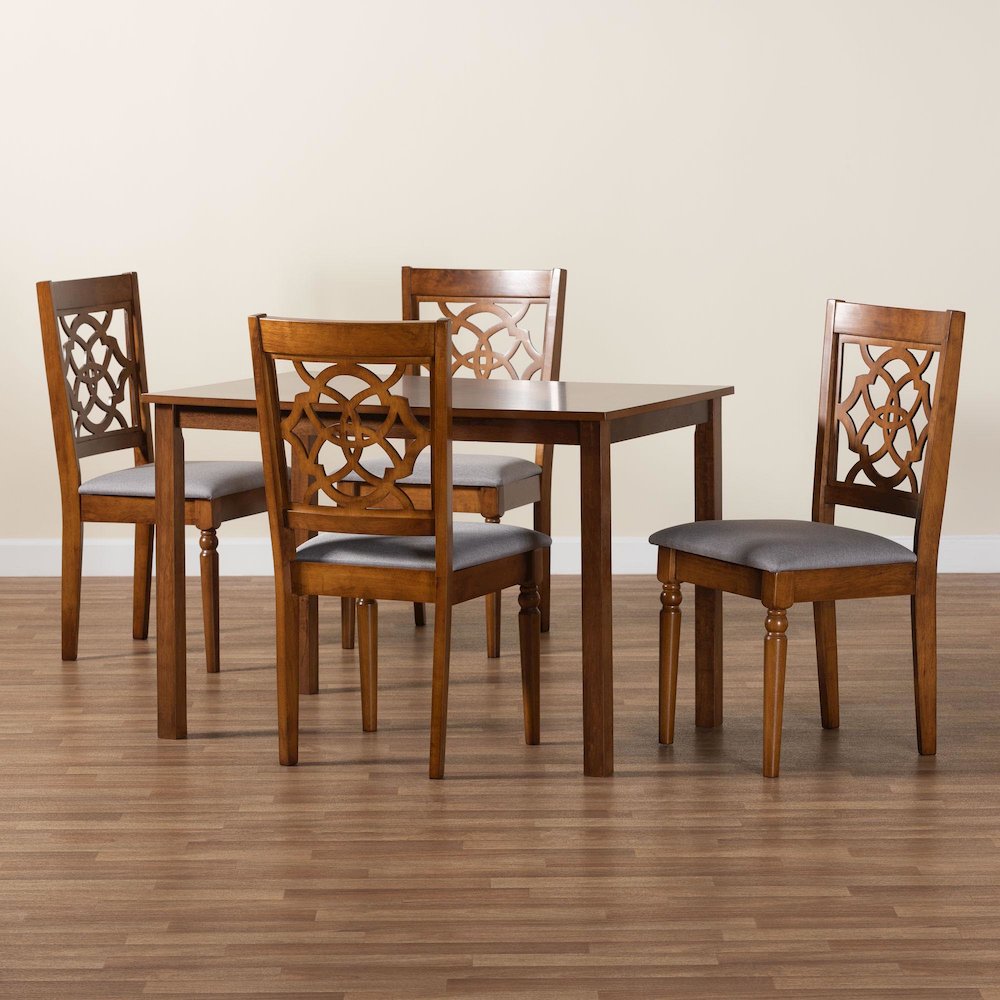 Renaud Modern Grey and Walnut Brown Wood 5-Piece Dining Set. Picture 9