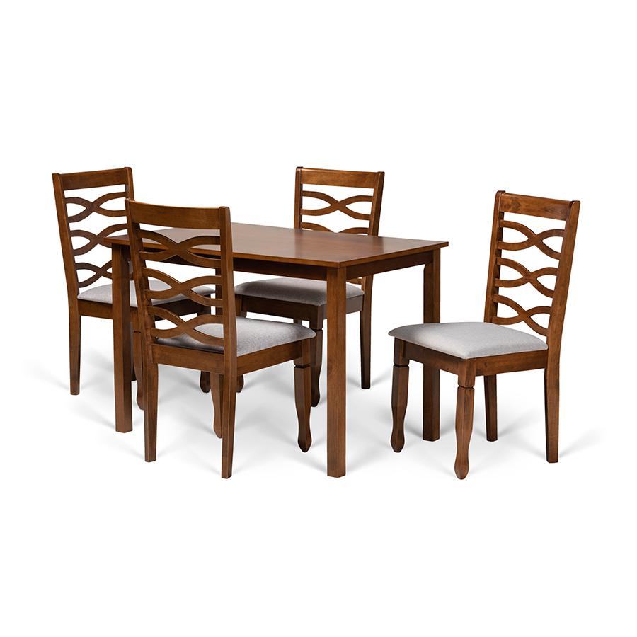 Grey Fabric Upholstered and Walnut Brown Finished Wood 5-Piece Dining Set. Picture 1