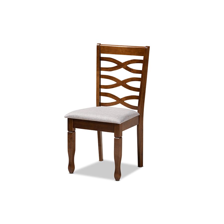 Grey Fabric Upholstered and Walnut Brown Finished Wood 5-Piece Dining Set. Picture 2