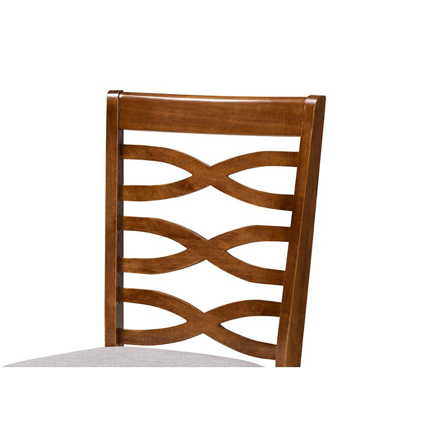 Grey Fabric Upholstered and Walnut Brown Finished Wood 5-Piece Dining Set. Picture 5
