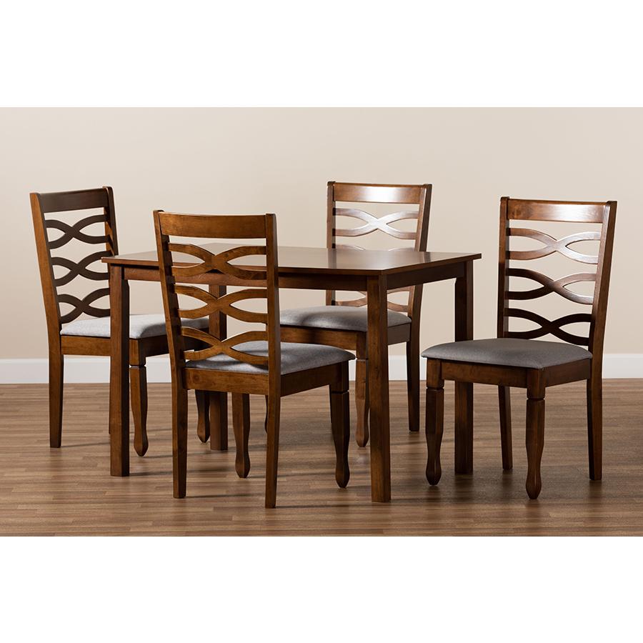 Grey Fabric Upholstered and Walnut Brown Finished Wood 5-Piece Dining Set. Picture 8
