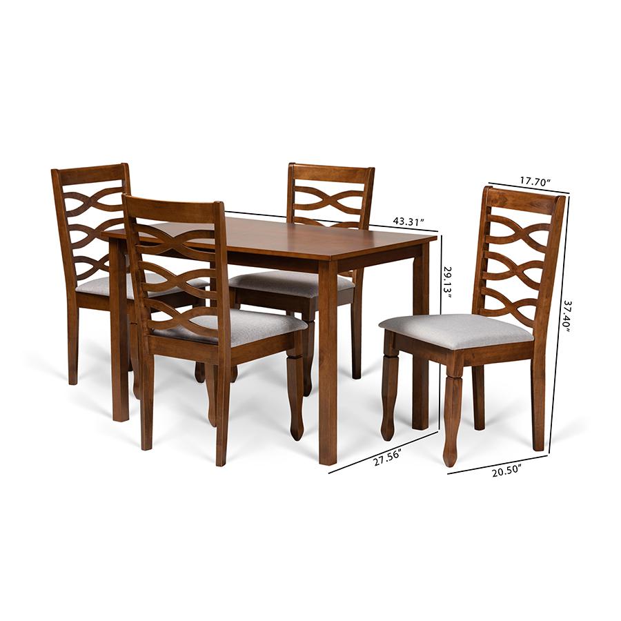 Grey Fabric Upholstered and Walnut Brown Finished Wood 5-Piece Dining Set. Picture 9