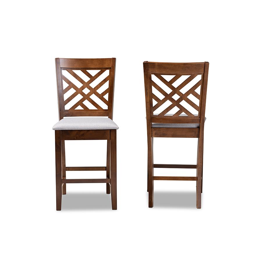 Baxton Studio Caron Modern and Contemporary Grey Fabric Upholstered Walnut Brown Finished 2-Piece Wood Counter Height Pub Chair Set Set. Picture 2
