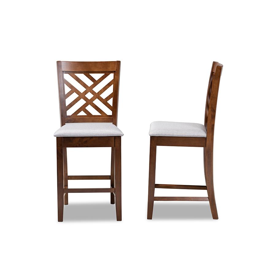 Baxton Studio Caron Modern and Contemporary Grey Fabric Upholstered Walnut Brown Finished 2-Piece Wood Counter Height Pub Chair Set Set. Picture 3