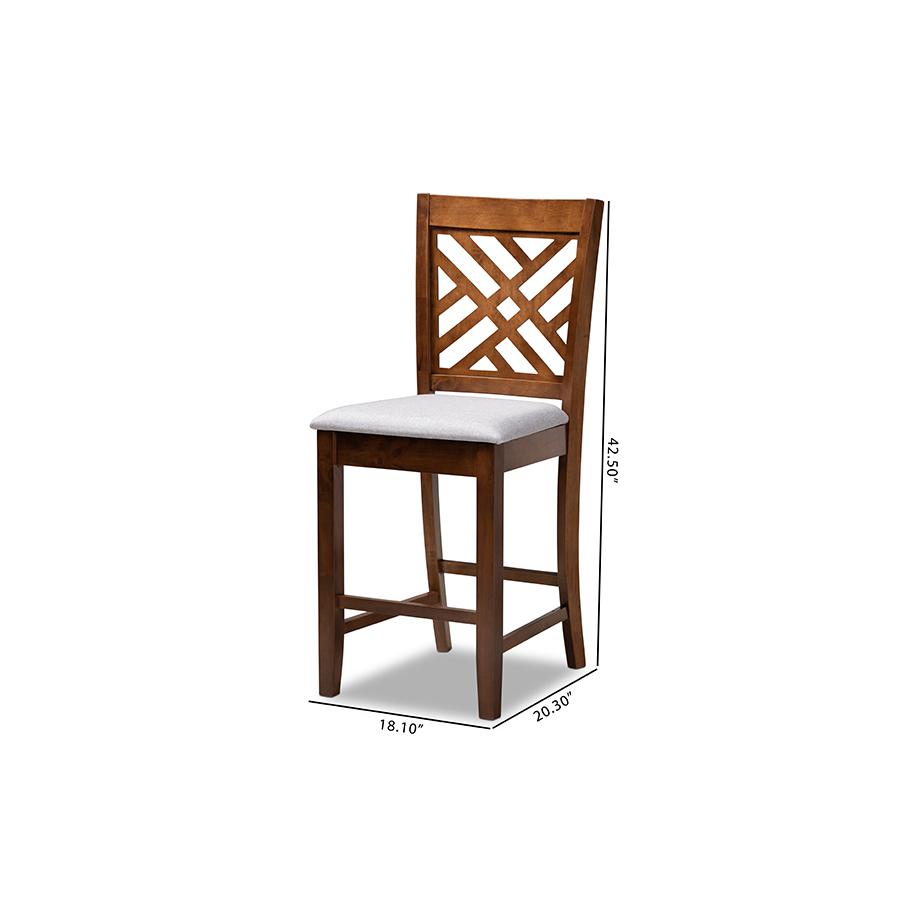 Baxton Studio Caron Modern and Contemporary Grey Fabric Upholstered Walnut Brown Finished 2-Piece Wood Counter Height Pub Chair Set Set. Picture 8