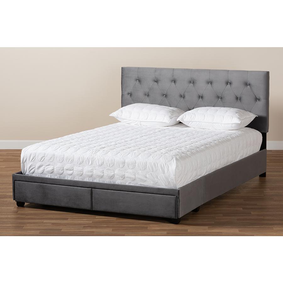 Baxton Studio Caronia Modern and Contemporary Grey Velvet Fabric Upholstered 2-Drawer Queen Size Platform Storage Bed. Picture 10