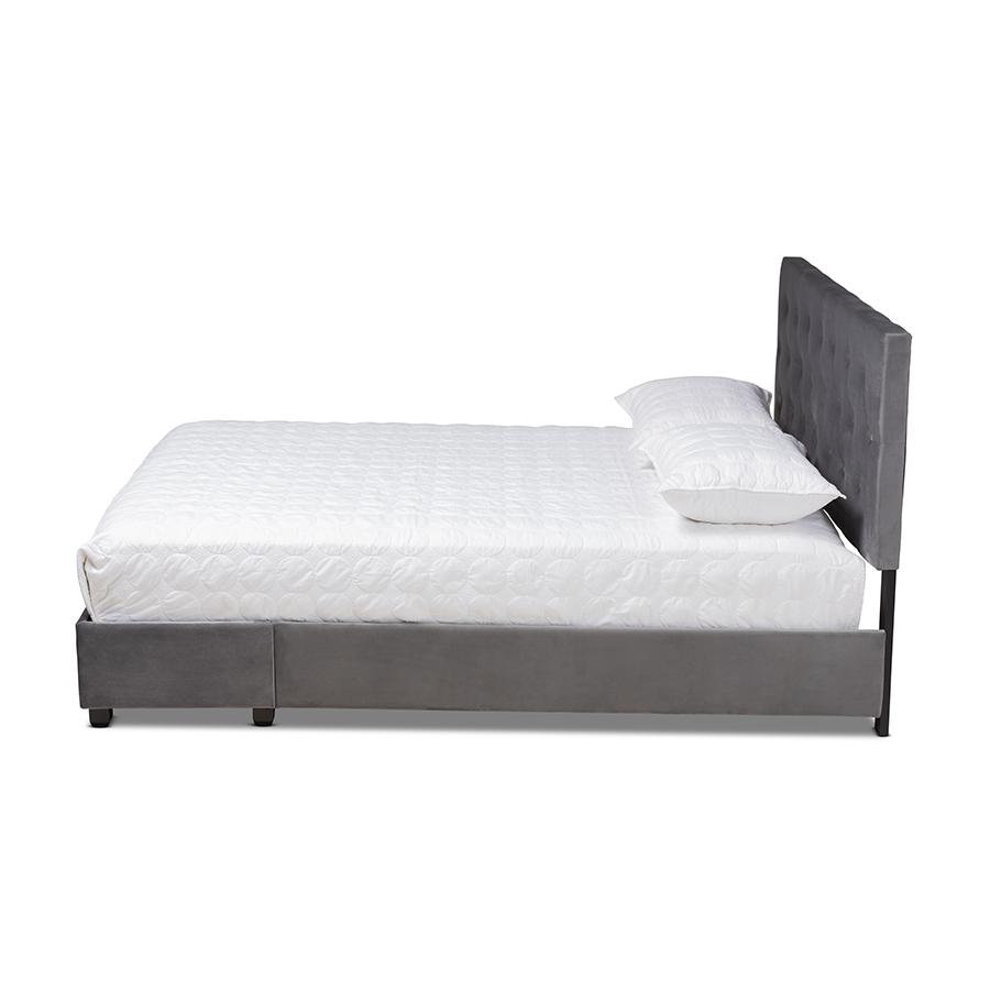Baxton Studio Caronia Modern and Contemporary Grey Velvet Fabric Upholstered 2-Drawer Queen Size Platform Storage Bed. Picture 3
