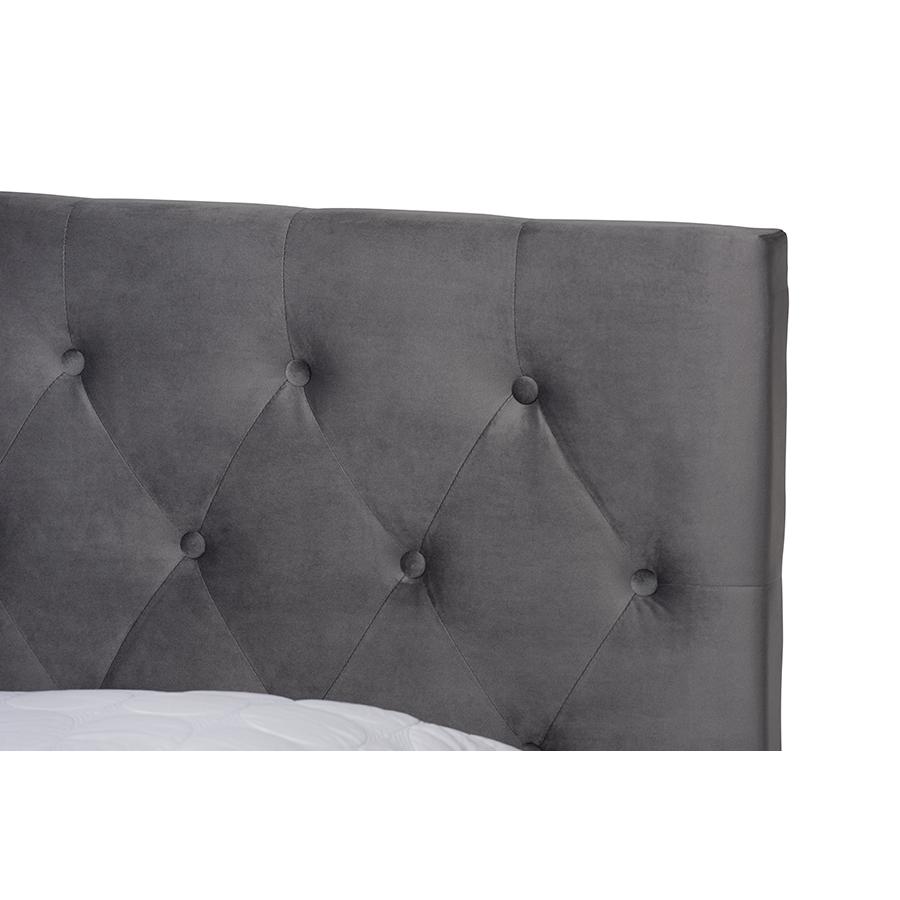 Baxton Studio Caronia Modern and Contemporary Grey Velvet Fabric Upholstered 2-Drawer Queen Size Platform Storage Bed. Picture 6