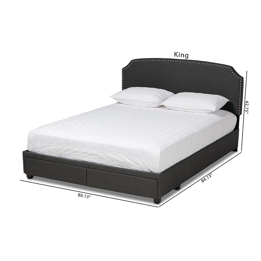 Larese Dark Grey Fabric Upholstered 2-Drawer Queen Size Platform Storage Bed. Picture 12