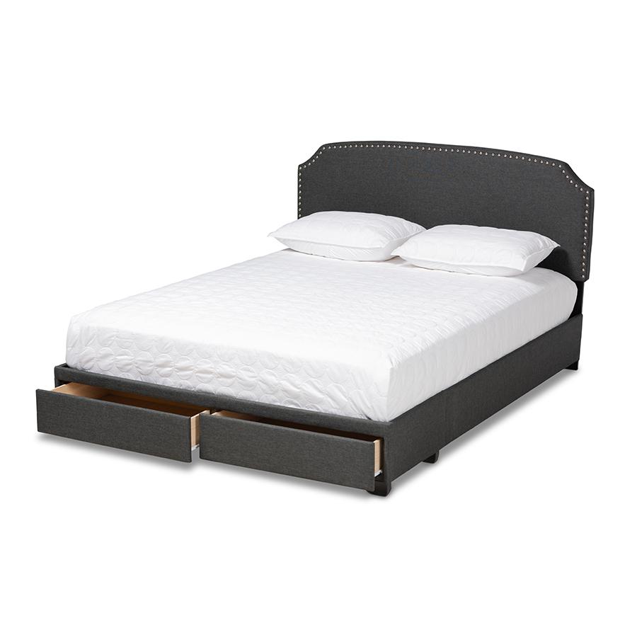 Larese Dark Grey Fabric Upholstered 2-Drawer Queen Size Platform Storage Bed. Picture 2