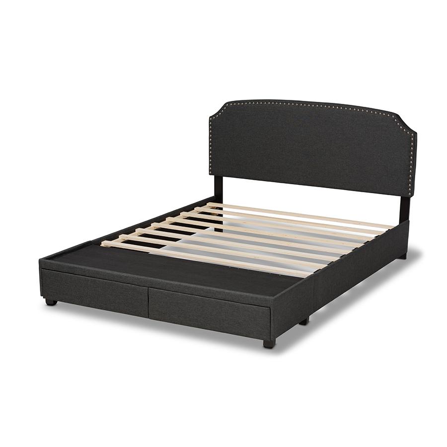 Larese Dark Grey Fabric Upholstered 2-Drawer Queen Size Platform Storage Bed. Picture 4