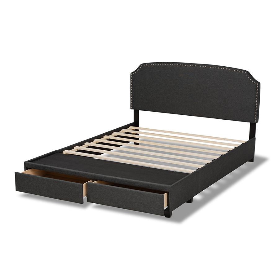 Larese Dark Grey Fabric Upholstered 2-Drawer Queen Size Platform Storage Bed. Picture 5
