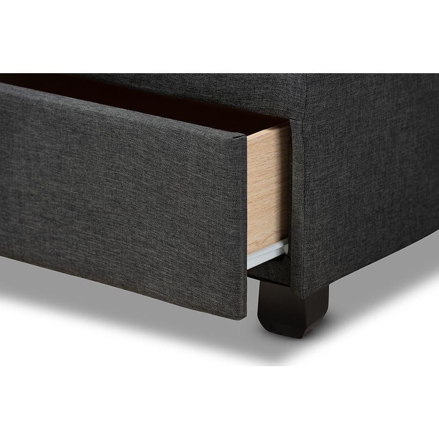 Larese Dark Grey Fabric Upholstered 2-Drawer Queen Size Platform Storage Bed. Picture 7